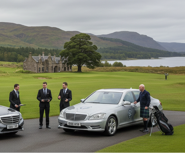 Mercedes sedans at golf course