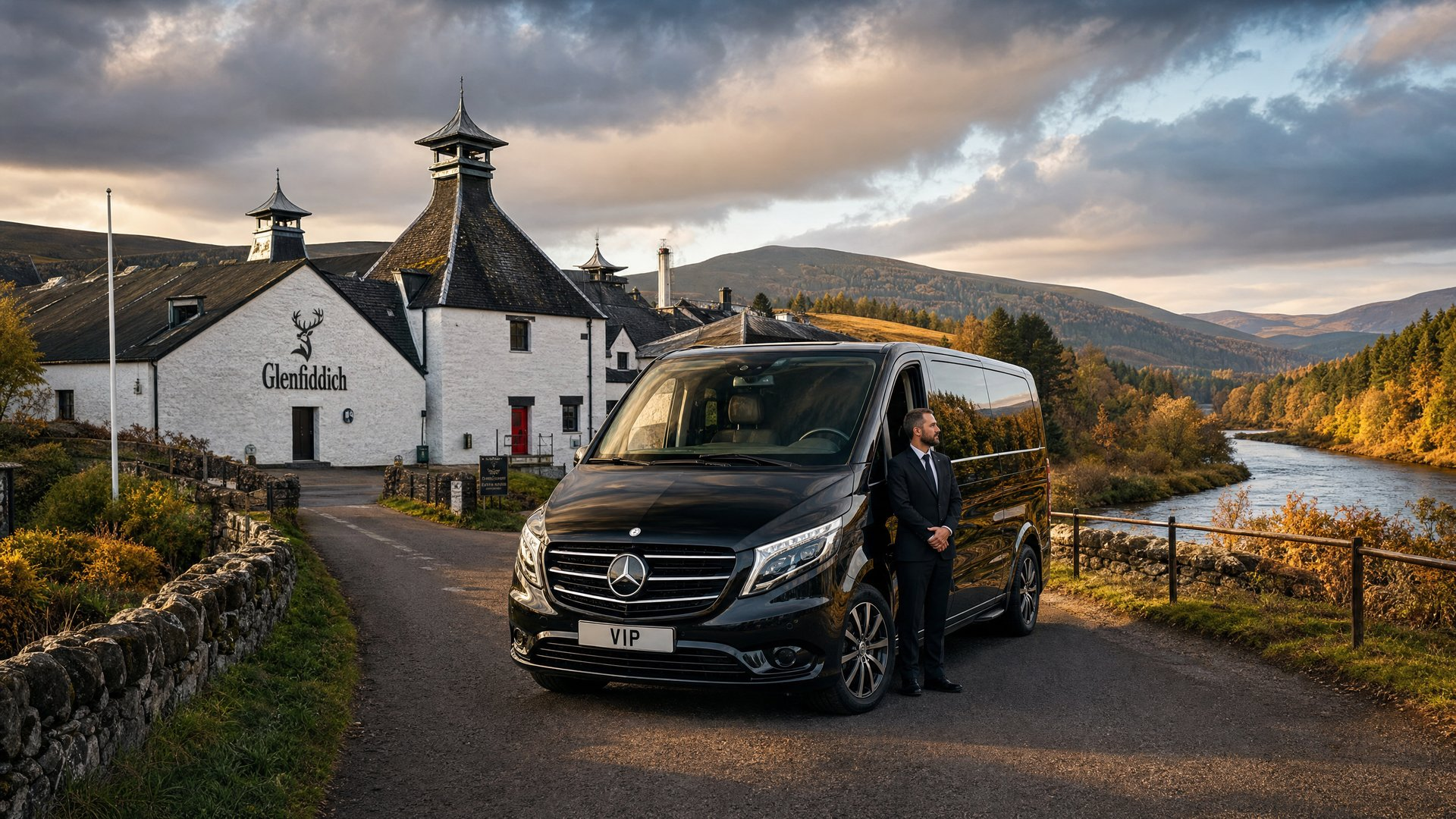 Luxury Mercedes van at Glenfiddich distillery Speyside Scotland
